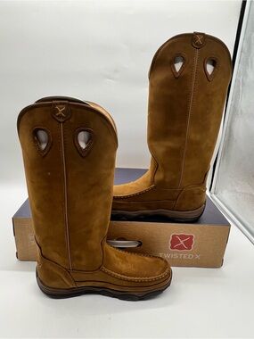 Twisted X Hiker 17" Men 13W Distressed Saddle Leather Snake Moc Toe Boots.